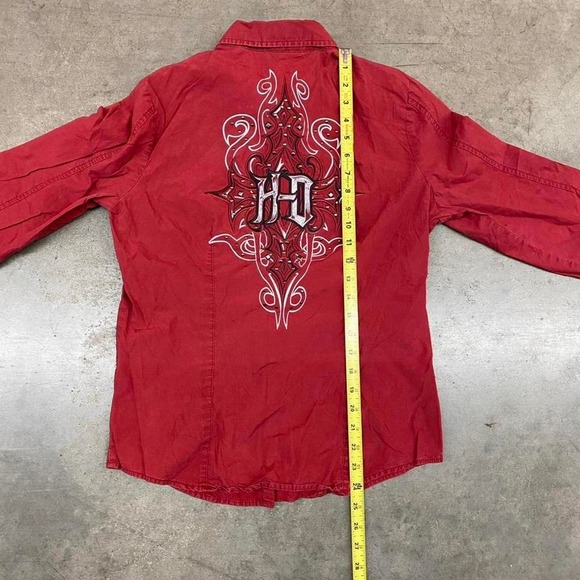 Harley Davidson Women's Red Y2K Embroidered Button Up Shirt Motorcycle Size M - Picture 5 of 7